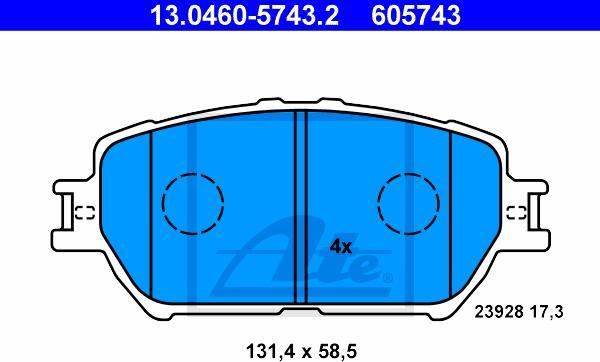 ATE 13.0460-5743.2 - Kit de plaquettes de frein, frein à disque autovaste.com