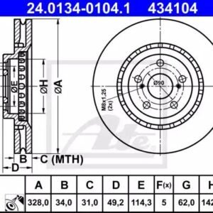ATE 24.0134-0104.1 Disque de frein