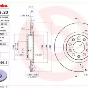 BREMBO 09.9366.21 Disque de frein