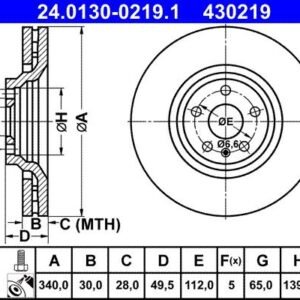 ATE 24.0130-0219.Disque de frein
